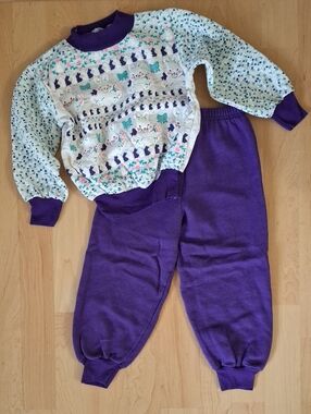 Vintage Bunny Rabbit Print Sweatshirt & Purple Jogger Set